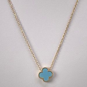 - Gold  Clover Turquoise  Necklace